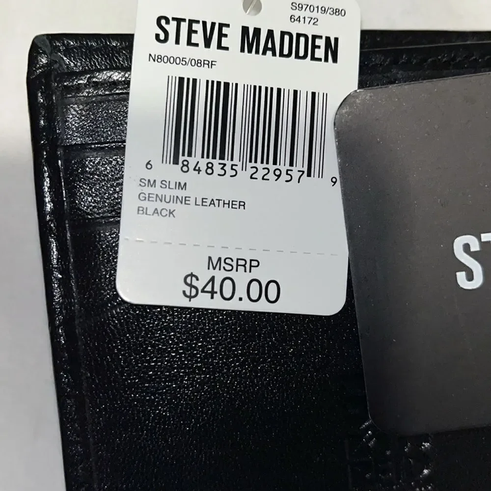 New men’s Steve Madden Men RFID Card Case Slim Bifold Wallet Black